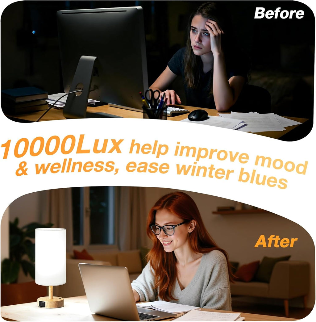 Light Therapy Lamp 10000 Lux - Full Spectrum Sunlight Lamp, Happy Light for Seasonal Mood Boost - CRI 96+ Sun Lamp for Windowless Office, Reading, Shift Workers - Remote & Timer