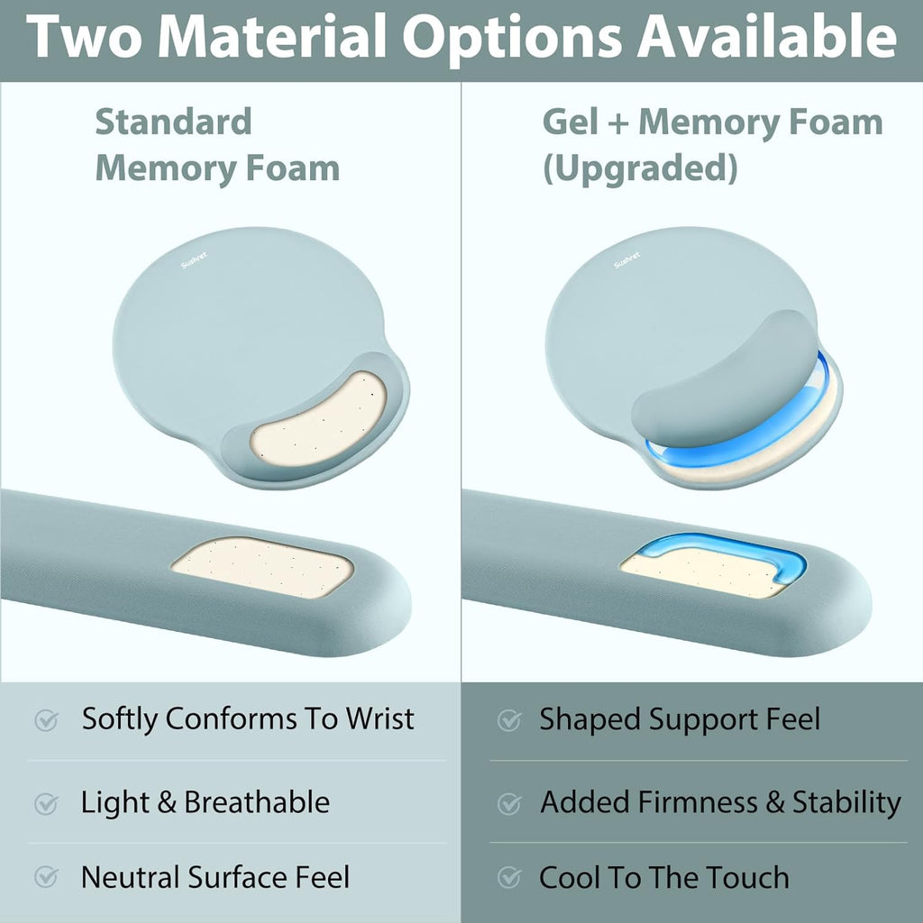 Mouse Pad and Keyboard Wrist Rest, 3-In-1 Gel Memory Foam Ergonomic Mouse Pad with Wrist Rest Set, Gaming Mousepad Arm Cushion Support for Computer Office Desk Accessories Cute, Seafoam Blue