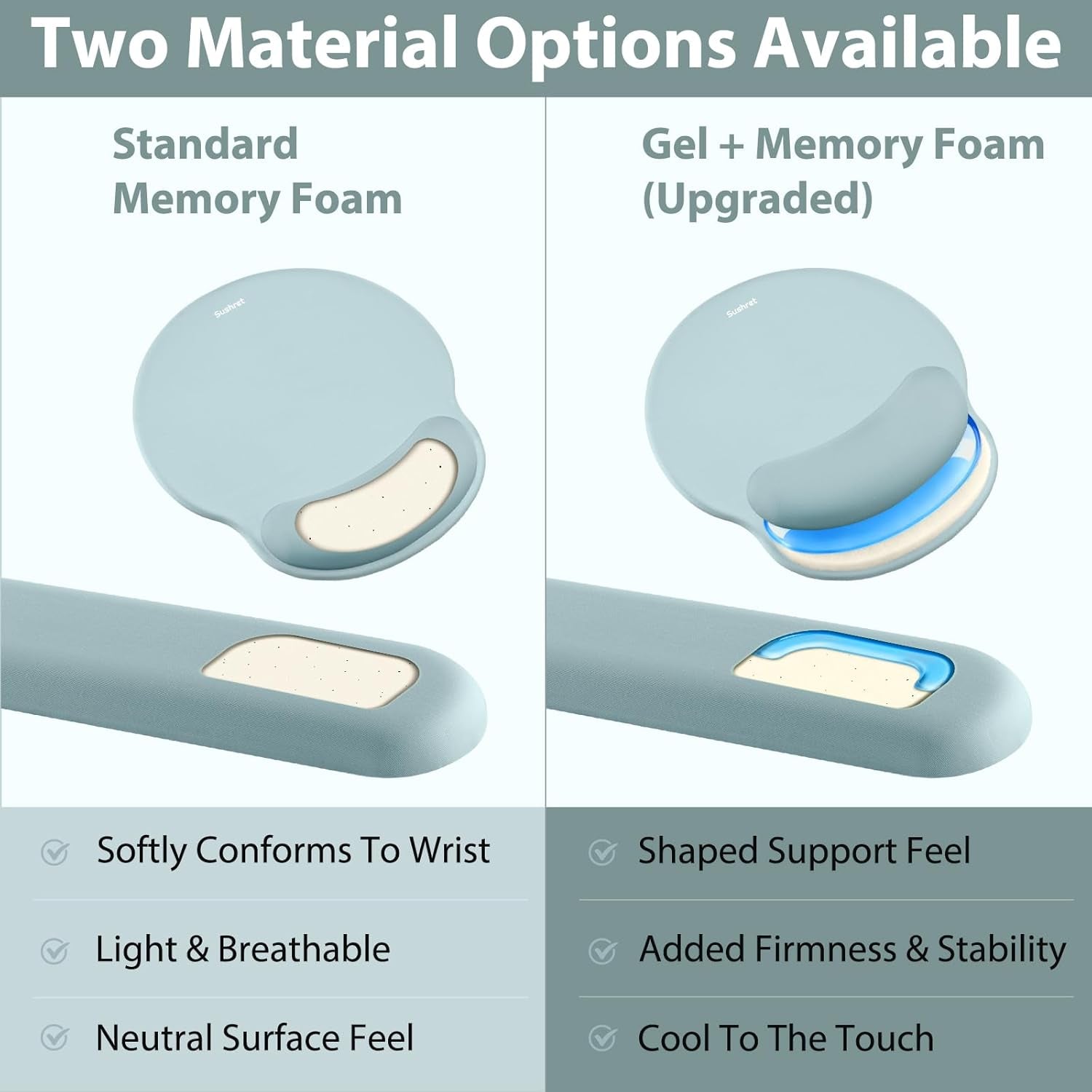 Mouse Pad and Keyboard Wrist Rest, 3-In-1 Gel Memory Foam Ergonomic Mouse Pad with Wrist Rest Set, Gaming Mousepad Arm Cushion Support for Computer Office Desk Accessories Cute, Seafoam Blue