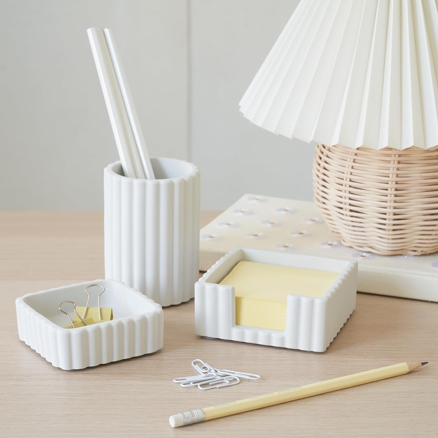 Modern Aesthetic Desk Accessories Set of 3 - Stylish Concrete Organizers for Pens & Office Supplies - a Cute and Functional Addition to Your Workspace Decor