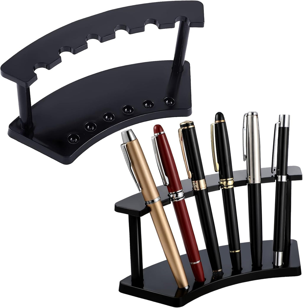 2 Pieces Plastic Pen Holder Stand Display Rack 6-Slot Pen Makeup Brush Rack Organizer Eyebrow Stand for School Office Home Store(Black)