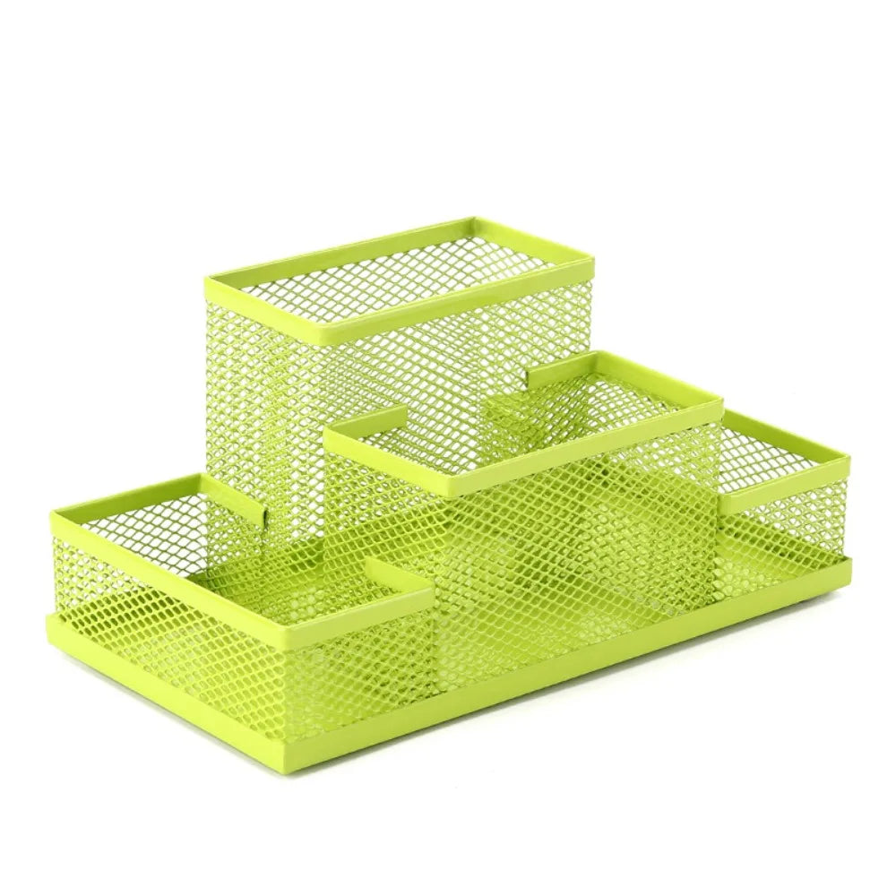 3/4 Grid Metal Mesh Pen Holder Large Capacity Creative Pencil Storage Box Hollowed-Out Multi-Purpose Desktop Storage Container