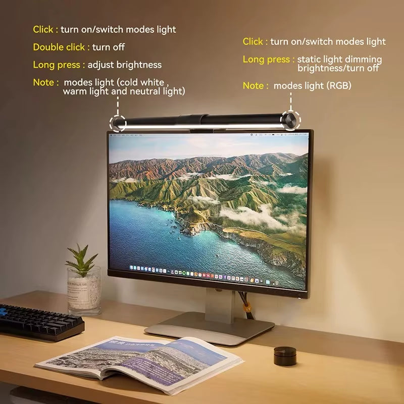 Led Monitor Light Bar Computer Lamps Reading Light Screen Hanging Desk Light Stepless Dimming Monitor for Bedroom Study Room