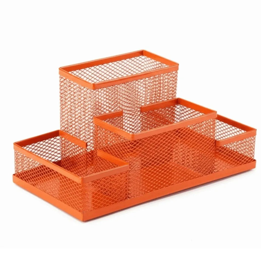 3/4 Grid Metal Mesh Pen Holder Large Capacity Creative Pencil Storage Box Hollowed-Out Multi-Purpose Desktop Storage Container