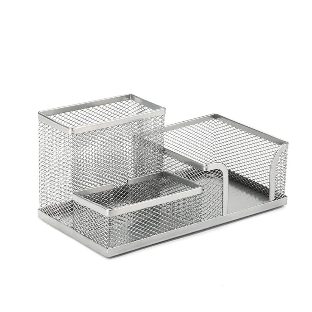 3/4 Grid Metal Mesh Pen Holder Large Capacity Creative Pencil Storage Box Hollowed-Out Multi-Purpose Desktop Storage Container