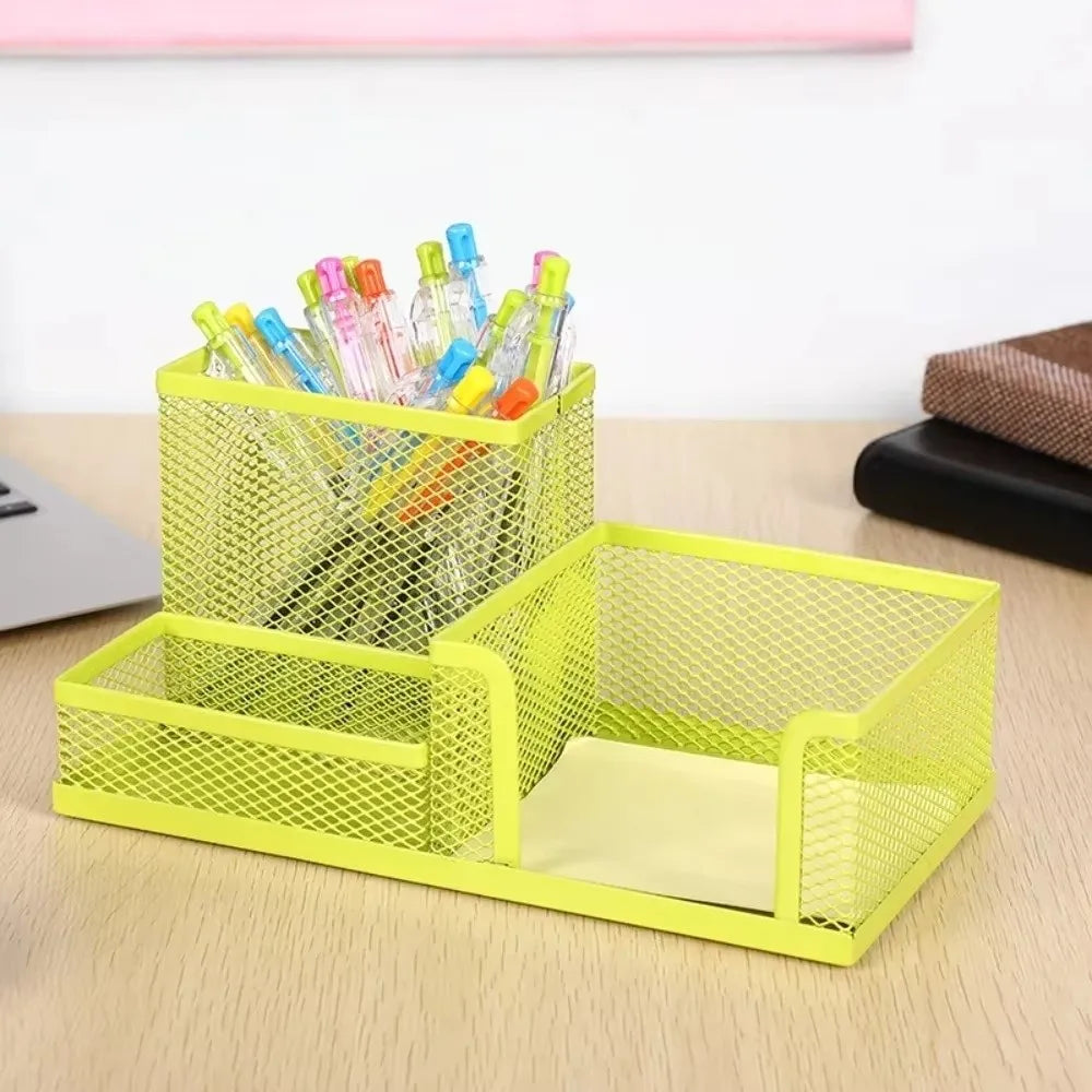 3/4 Grid Metal Mesh Pen Holder Large Capacity Creative Pencil Storage Box Hollowed-Out Multi-Purpose Desktop Storage Container