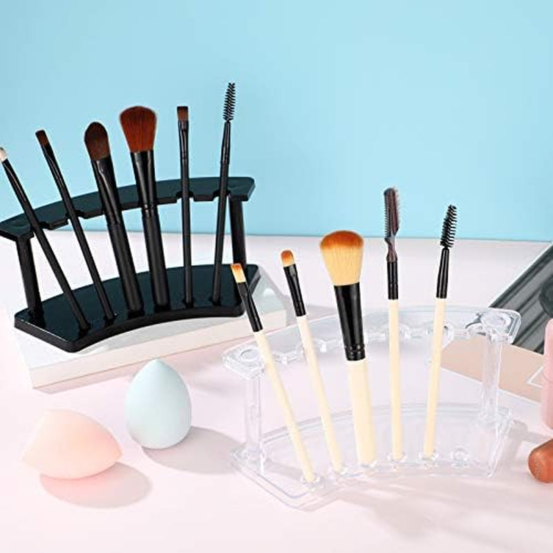 2 Pieces Plastic Pen Holder Stand Display Rack 6-Slot Pen Makeup Brush Rack Organizer Eyebrow Stand for School Office Home Store(Black)