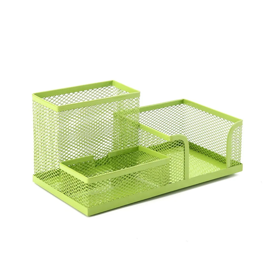3/4 Grid Metal Mesh Pen Holder Large Capacity Creative Pencil Storage Box Hollowed-Out Multi-Purpose Desktop Storage Container