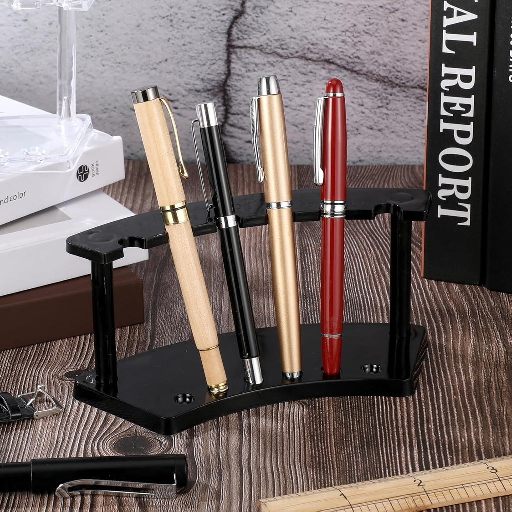 2 Pieces Plastic Pen Holder Stand Display Rack 6-Slot Pen Makeup Brush Rack Organizer Eyebrow Stand for School Office Home Store(Black)