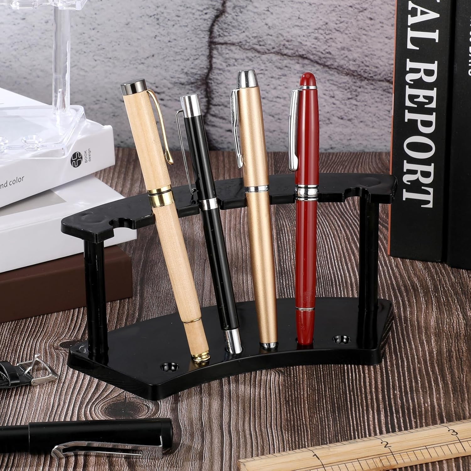 2 Pieces Plastic Pen Holder Stand Display Rack 6-Slot Pen Makeup Brush Rack Organizer Eyebrow Stand for School Office Home Store(Black)