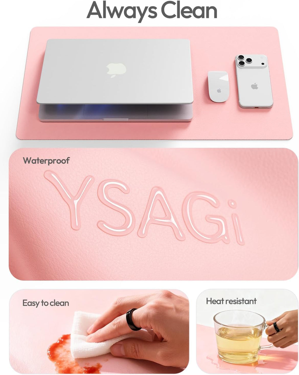 Leather Desk Pad Protector, Office Desk Mat, Large Mouse Pad, Non-Slip PU Leather Desk Blotter, Laptop Desk Pad, Waterproof Desk Writing Pad for Office and Home (Light Pink, 55" X 24")