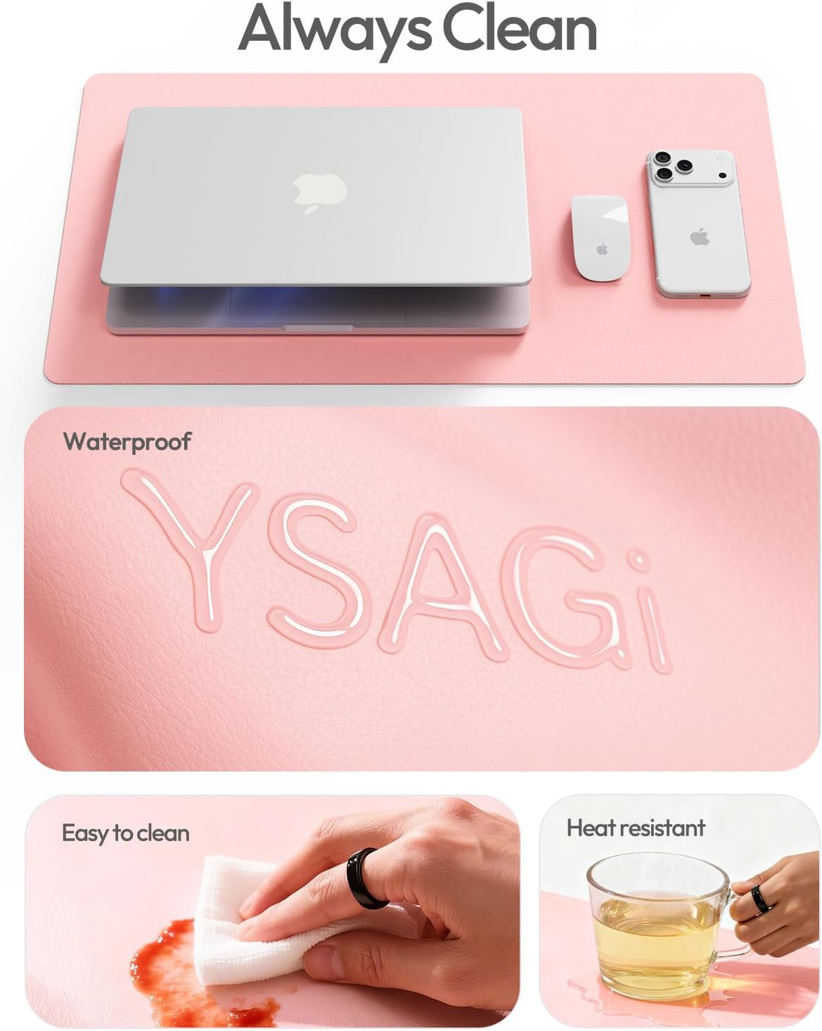 Leather Desk Pad Protector, Office Desk Mat, Large Mouse Pad, Non-Slip PU Leather Desk Blotter, Laptop Desk Pad, Waterproof Desk Writing Pad for Office and Home (Light Pink, 55" X 24")