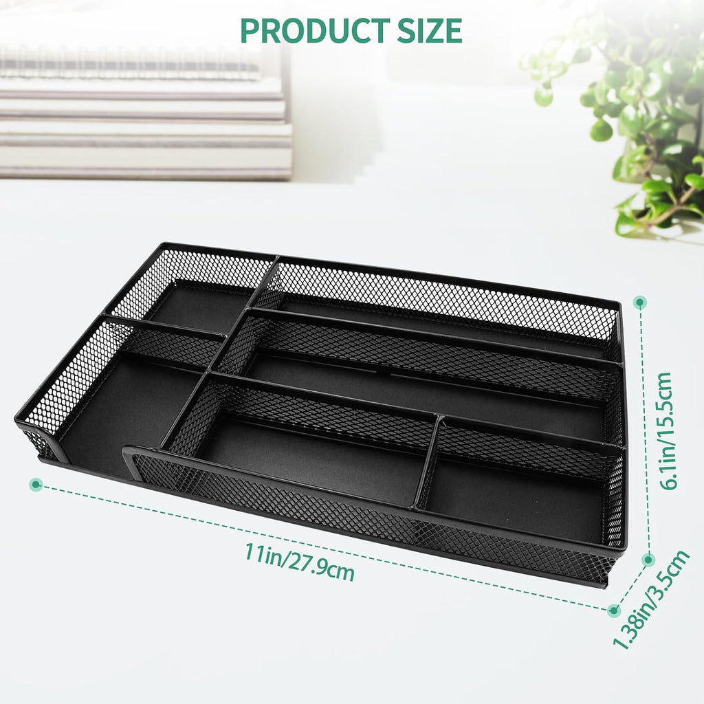 Small Metal Mesh Desk Drawer Organizer Tray for Paper, Office, Bathroom, Kitchen, Makeup & Vanity - Versatile Drawer Organizer