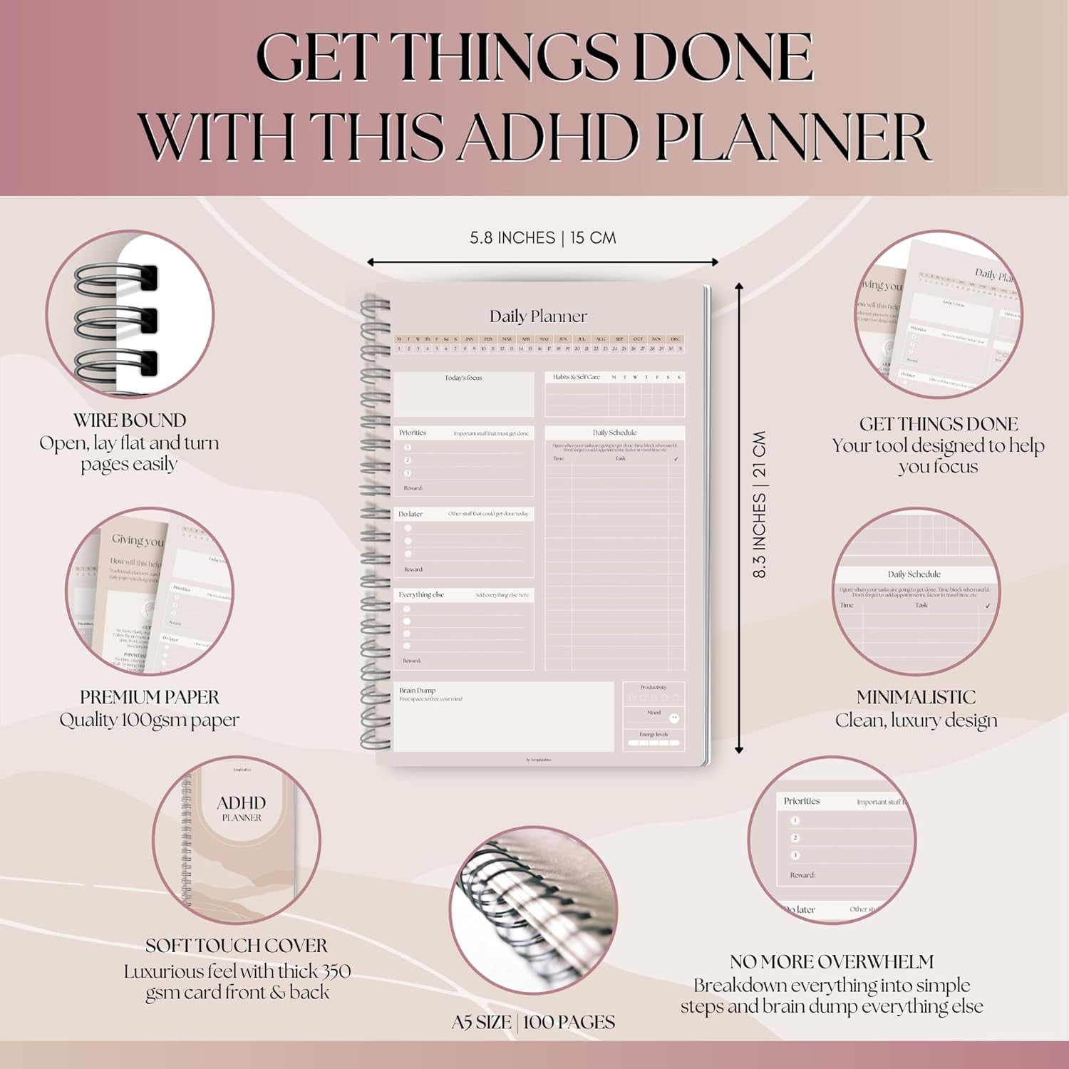 ADHD Daily Planner for Neurodivergent Adults - Productivity Daily Planner & Task Management to Stay Organized and Focused (Lux)