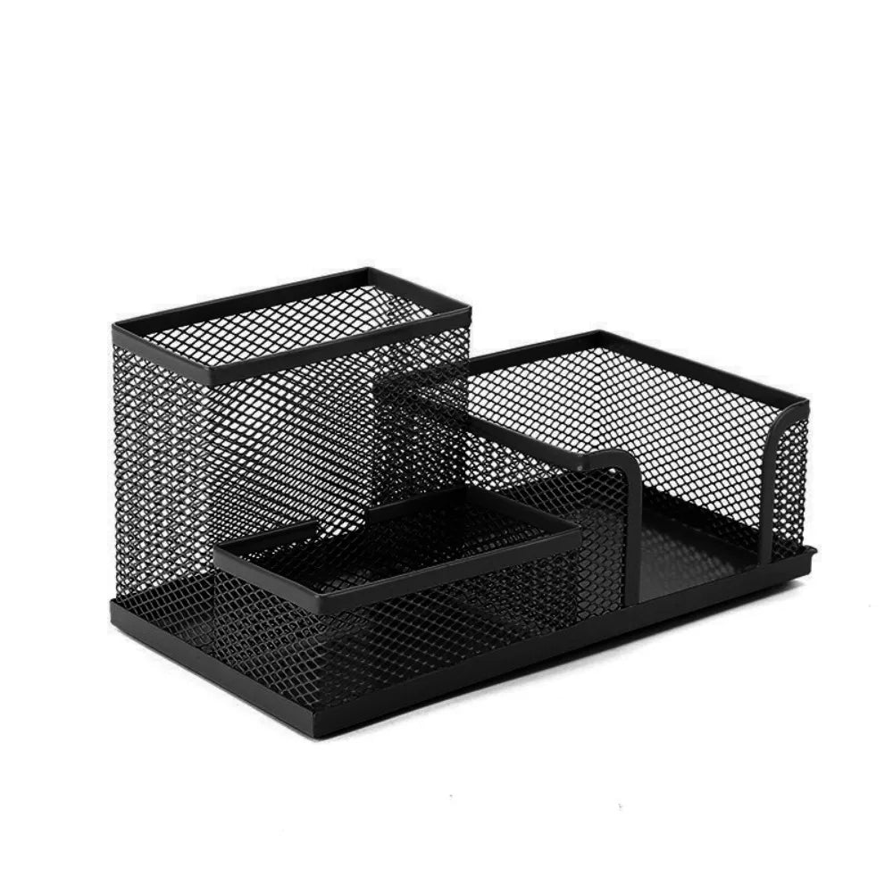 3/4 Grid Metal Mesh Pen Holder Large Capacity Creative Pencil Storage Box Hollowed-Out Multi-Purpose Desktop Storage Container
