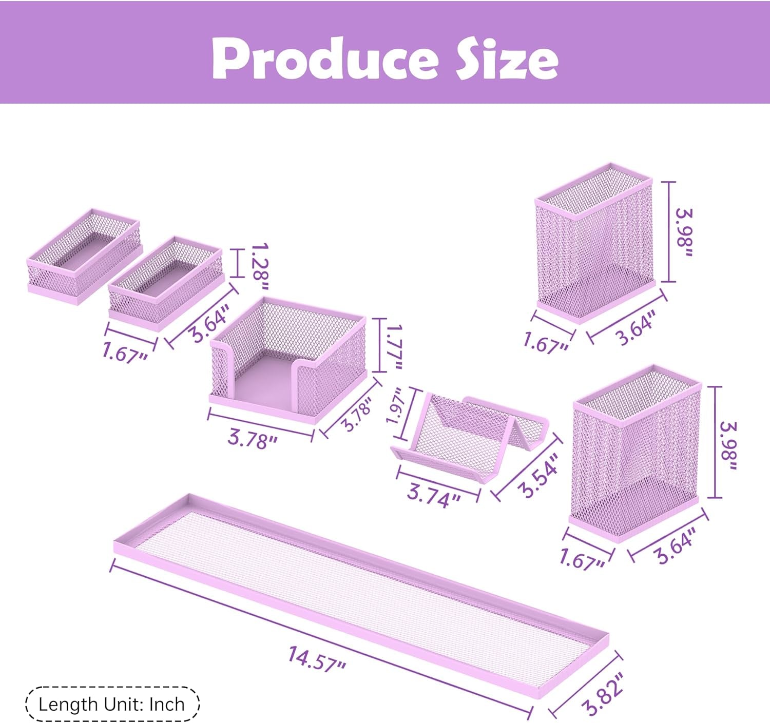Pen Holder for Desk, 6 Piece Mesh Desk Organizer Set for Office Organization with Mail Organizer, Letter Phone Holder, Sticky Notes Caddy Storage, Purple