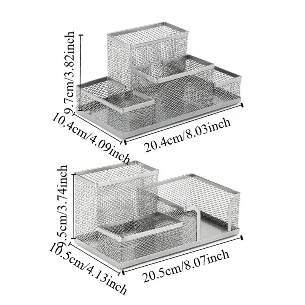 3/4 Grid Metal Mesh Pen Holder Large Capacity Creative Pencil Storage Box Hollowed-Out Multi-Purpose Desktop Storage Container