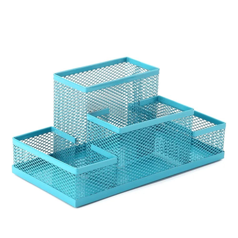 3/4 Grid Metal Mesh Pen Holder Large Capacity Creative Pencil Storage Box Hollowed-Out Multi-Purpose Desktop Storage Container