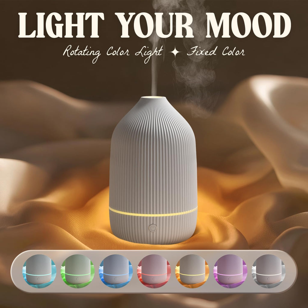 Essential Oil Diffuser, 2Pack, 100Ml Aromatherapy Diffuser, Mini Ultrasonic Diffuser for Essential Oil, Home, Office, Cool Mist Humidifier with 7 Led Light, Auto Shut-Off, White & Black