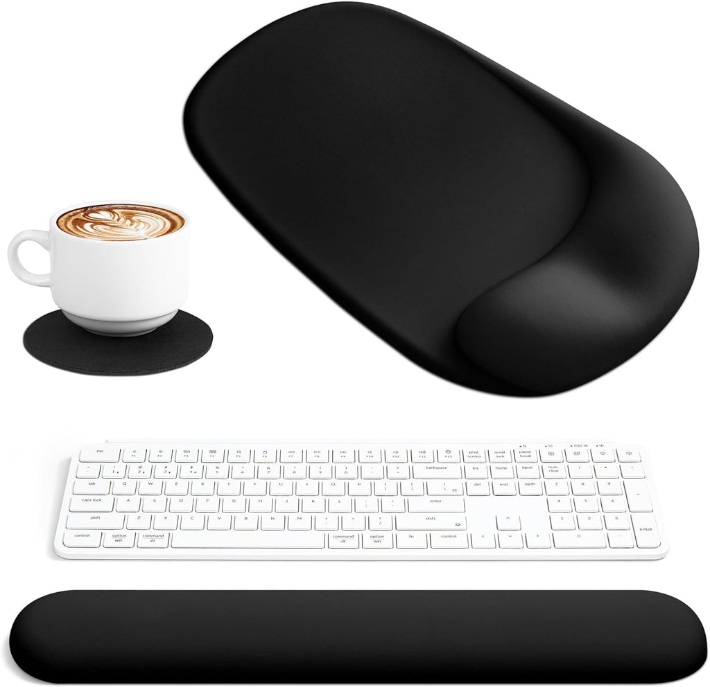 Wrist Rest for Keyboard and Mouse Ergonomic Mouse Pad with Wrist Support Memory Foam Wrist Rest for Computer Keyboard,3-In-1 Gel Mouse and Keyboard Pad for Office Black
