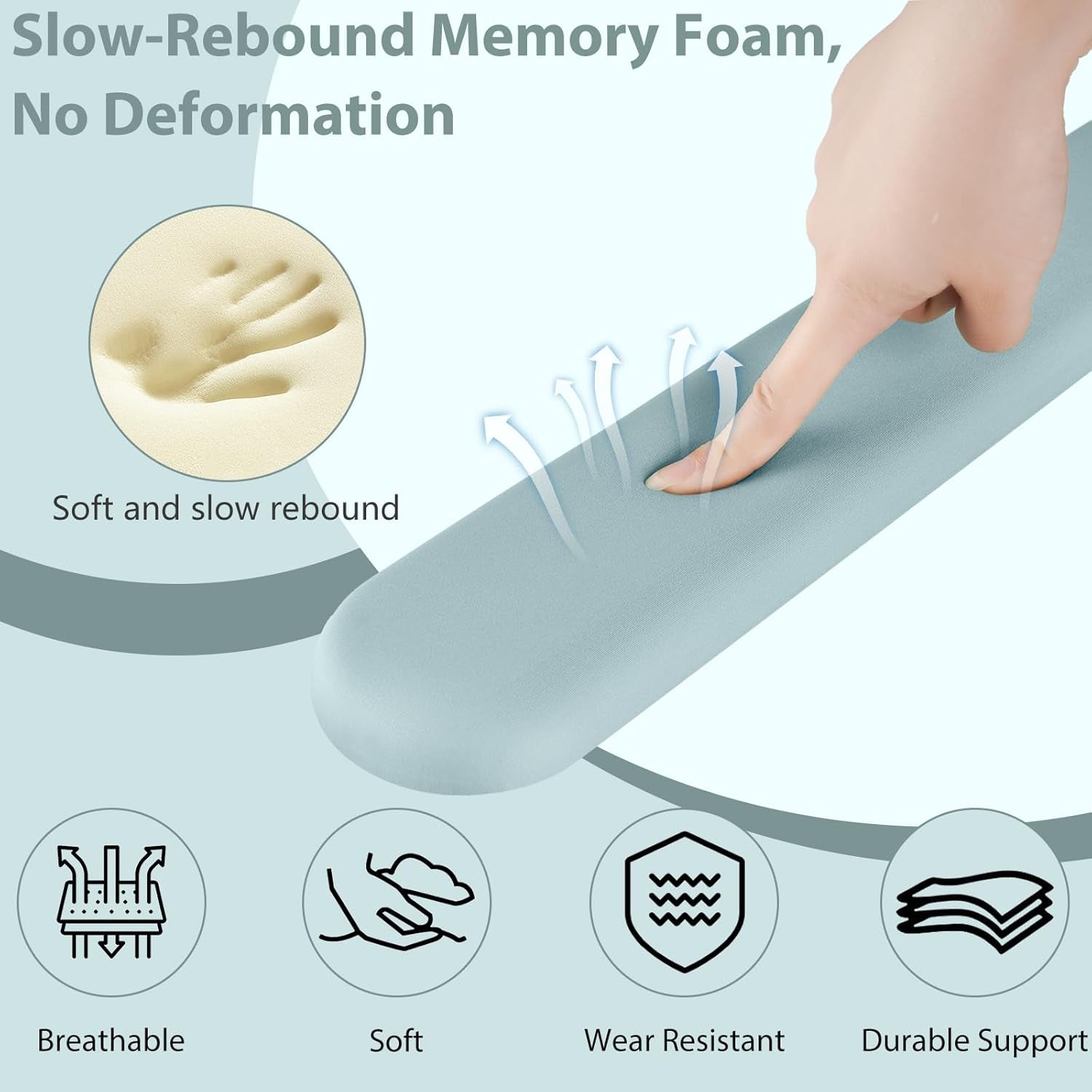 Mouse Pad and Keyboard Wrist Rest, 3-In-1 Gel Memory Foam Ergonomic Mouse Pad with Wrist Rest Set, Gaming Mousepad Arm Cushion Support for Computer Office Desk Accessories Cute, Seafoam Blue