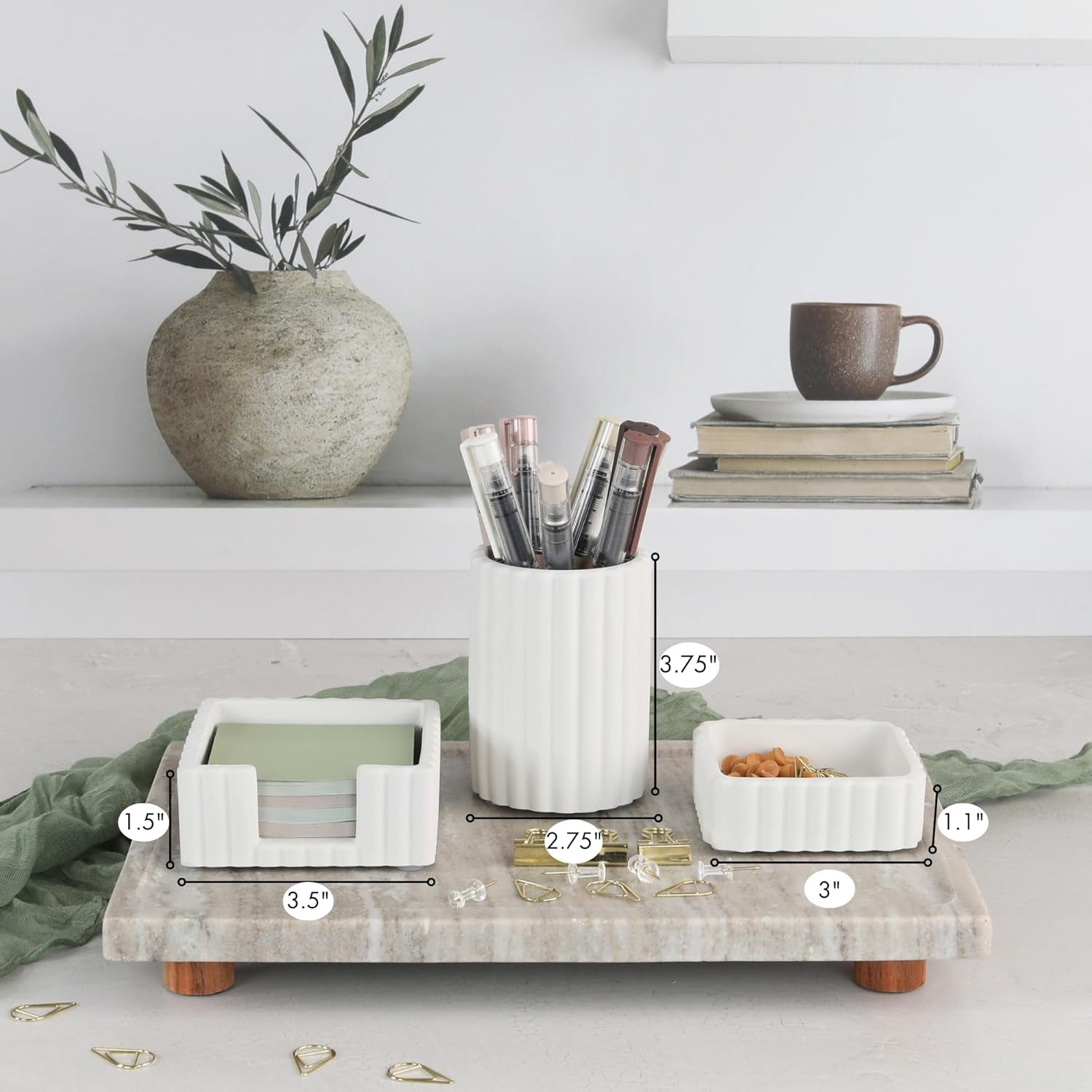 Modern Aesthetic Desk Accessories Set of 3 - Stylish Concrete Organizers for Pens & Office Supplies - a Cute and Functional Addition to Your Workspace Decor