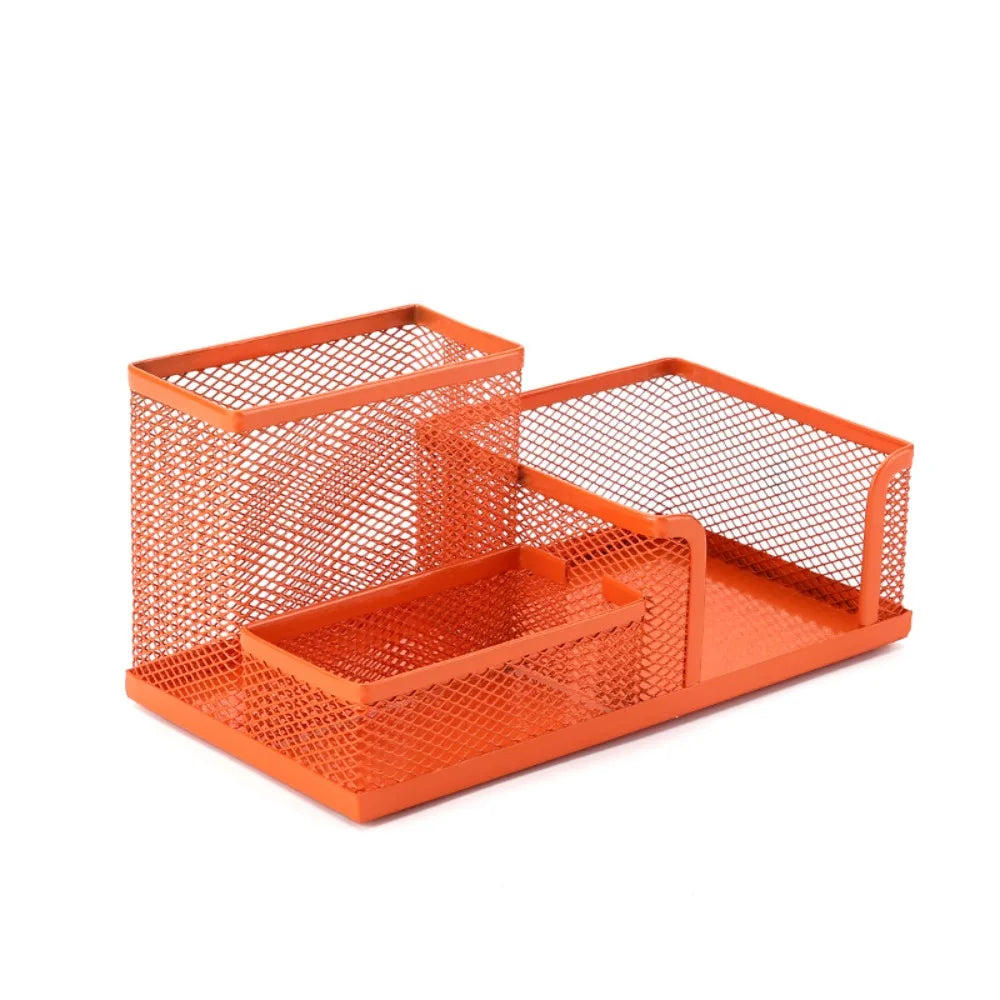 3/4 Grid Metal Mesh Pen Holder Large Capacity Creative Pencil Storage Box Hollowed-Out Multi-Purpose Desktop Storage Container