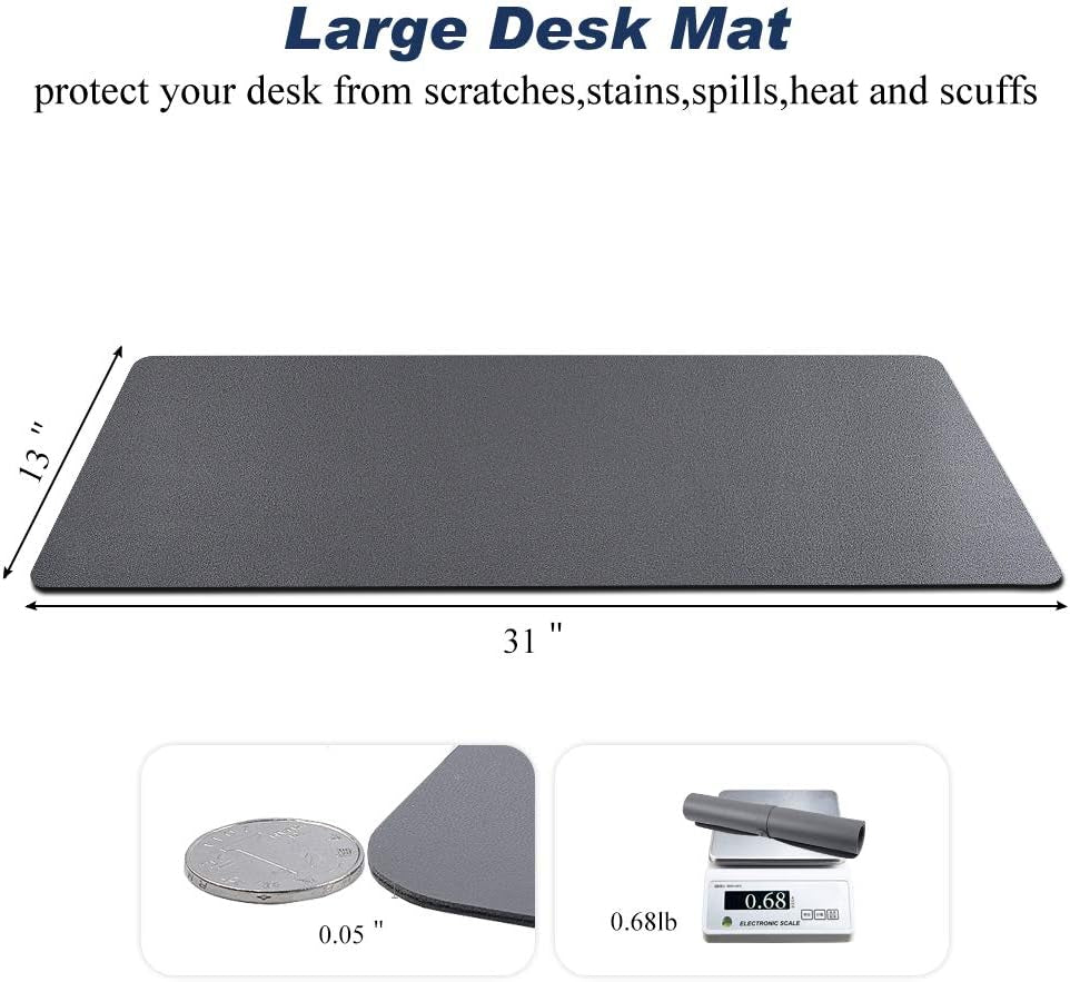 Desk Pad for Office Home 31" X 13",PU Leather Waterproof Large Desk Writing Mat Organizer,Multifunctional Ultra Thin Dual Use Desk Blotters Mouse Pad Protector … (Grey)