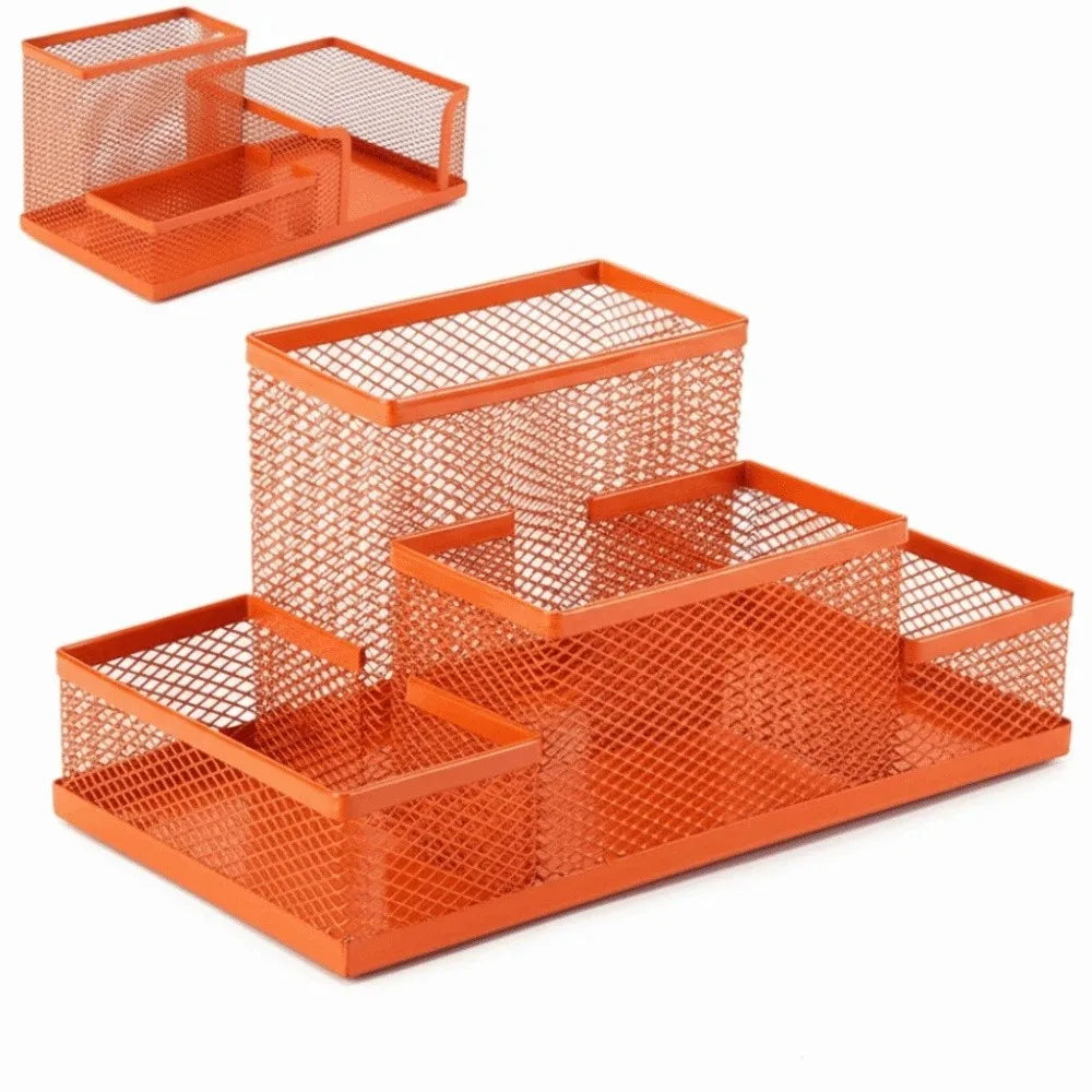 3/4 Grid Metal Mesh Pen Holder Large Capacity Creative Pencil Storage Box Hollowed-Out Multi-Purpose Desktop Storage Container