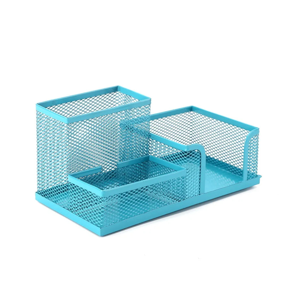 3/4 Grid Metal Mesh Pen Holder Large Capacity Creative Pencil Storage Box Hollowed-Out Multi-Purpose Desktop Storage Container