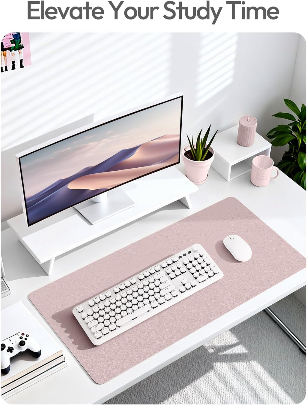 Leather Desk Pad Protector, Office Desk Mat, Large Mouse Pad, Non-Slip PU Leather Desk Blotter, Laptop Desk Pad, Waterproof Desk Writing Pad for Office and Home (Grayish Lavender, 23.6" X 13.8")