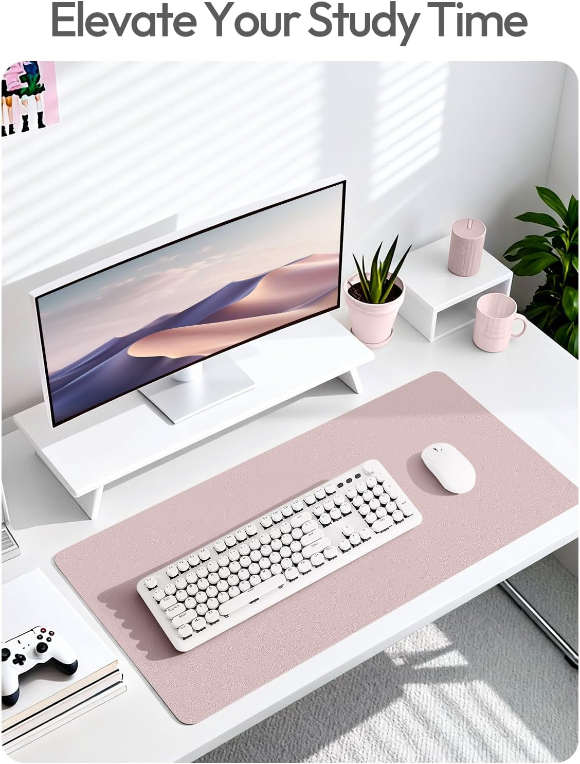 Leather Desk Pad Protector, Office Desk Mat, Large Mouse Pad, Non-Slip PU Leather Desk Blotter, Laptop Desk Pad, Waterproof Desk Writing Pad for Office and Home (Grayish Lavender, 23.6" X 13.8")
