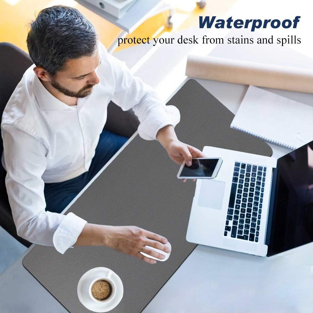 Desk Pad for Office Home 31" X 13",PU Leather Waterproof Large Desk Writing Mat Organizer,Multifunctional Ultra Thin Dual Use Desk Blotters Mouse Pad Protector … (Grey)