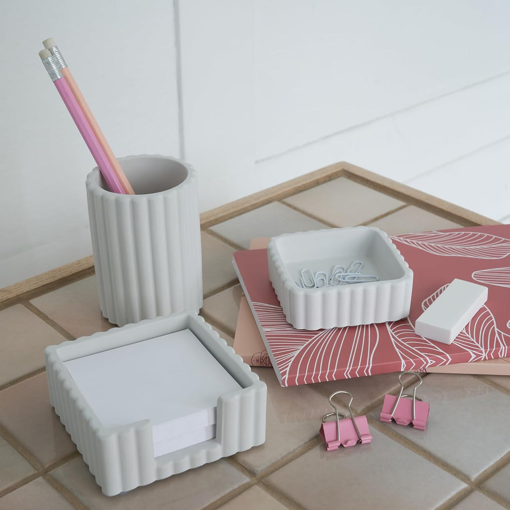 Modern Aesthetic Desk Accessories Set of 3 - Stylish Concrete Organizers for Pens & Office Supplies - a Cute and Functional Addition to Your Workspace Decor