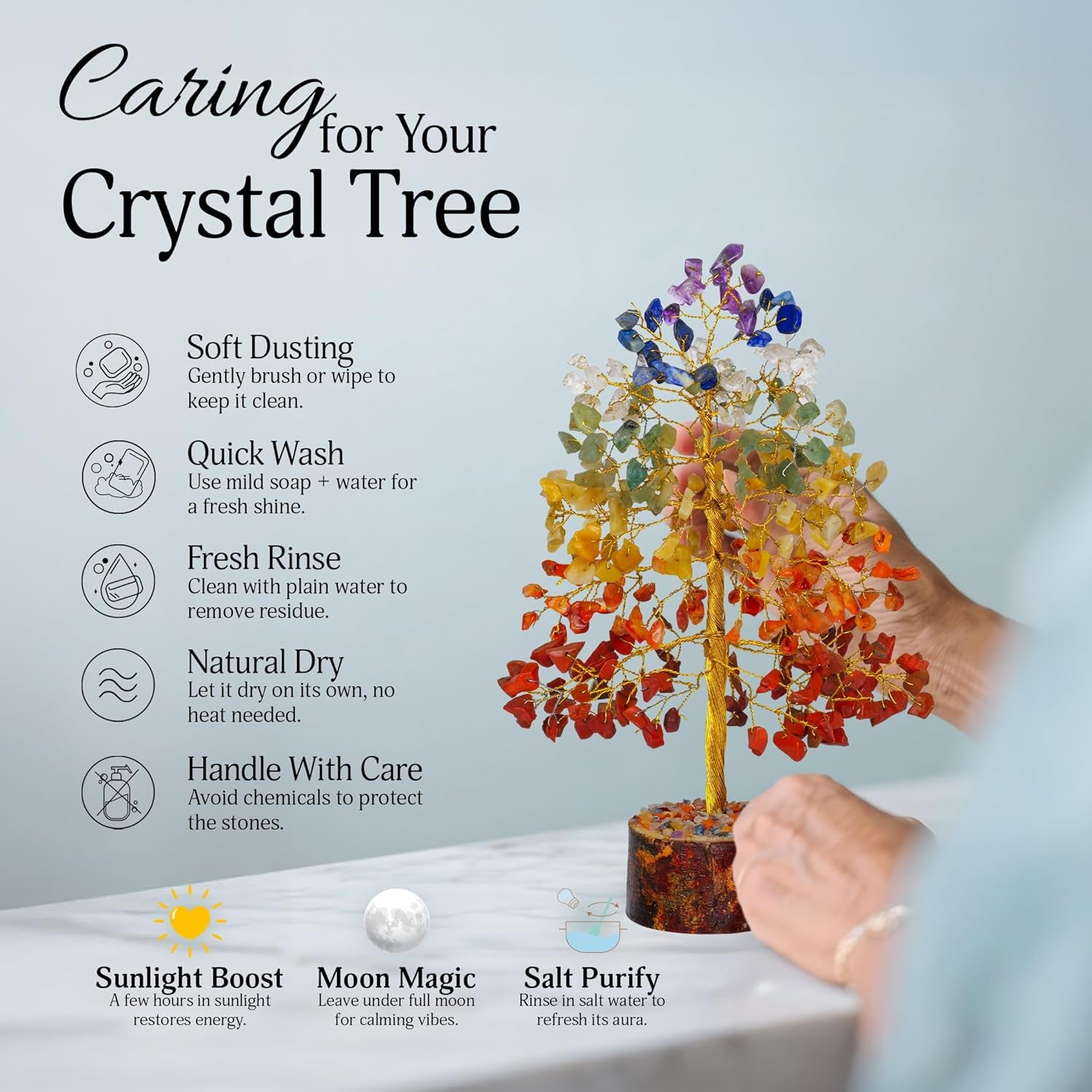 Chakra Crystal Tree - Handmade Healing Crystal Trees with 7 Chakra Stones | Tree of Life for Meditation | Feng Shui | Birthday Gift for Woman | Home Decor | Gemstones & Crystals Decor