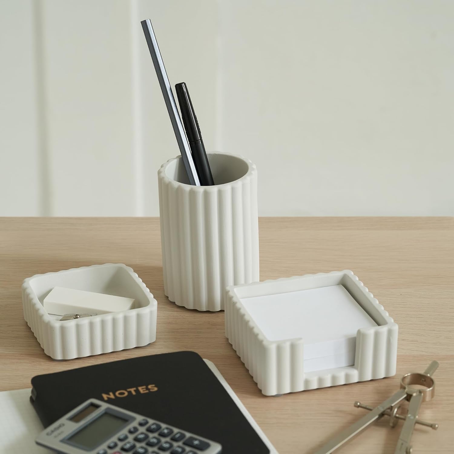 Modern Aesthetic Desk Accessories Set of 3 - Stylish Concrete Organizers for Pens & Office Supplies - a Cute and Functional Addition to Your Workspace Decor