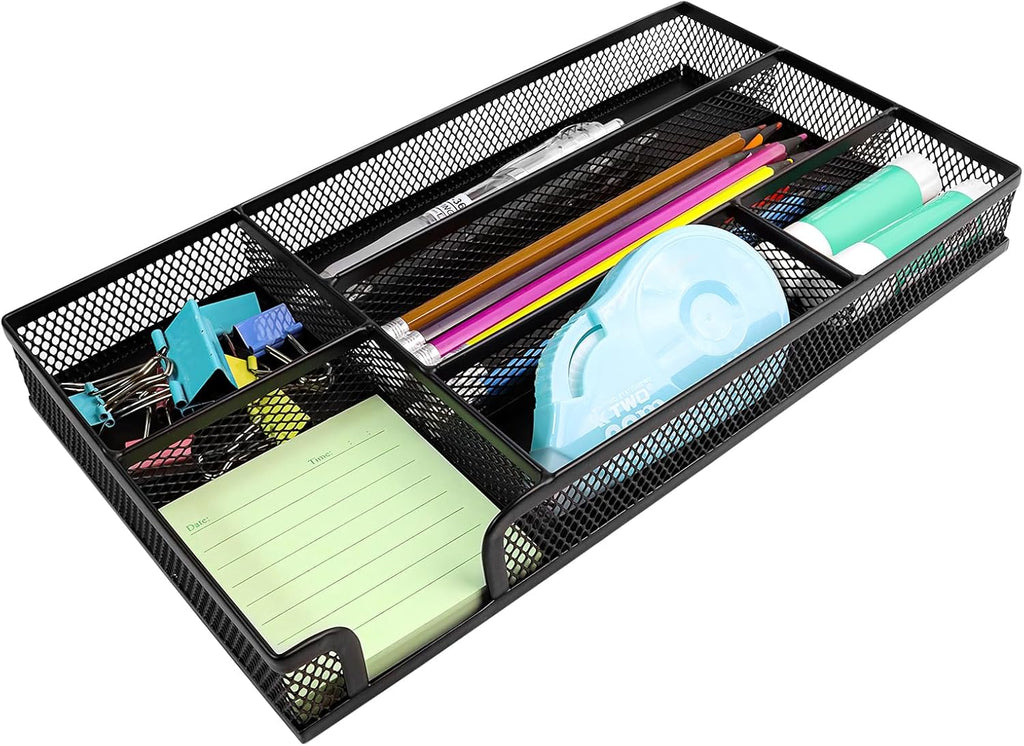 Small Metal Mesh Desk Drawer Organizer Tray for Paper, Office, Bathroom, Kitchen, Makeup & Vanity - Versatile Drawer Organizer