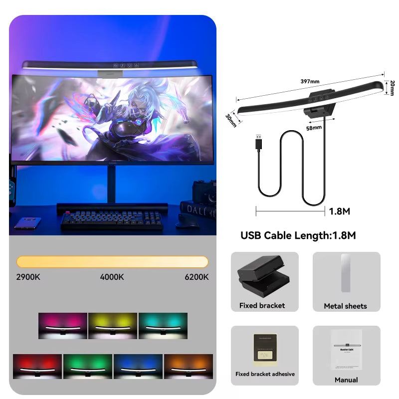Led Monitor Light Bar Computer Lamps Reading Light Screen Hanging Desk Light Stepless Dimming Monitor for Bedroom Study Room