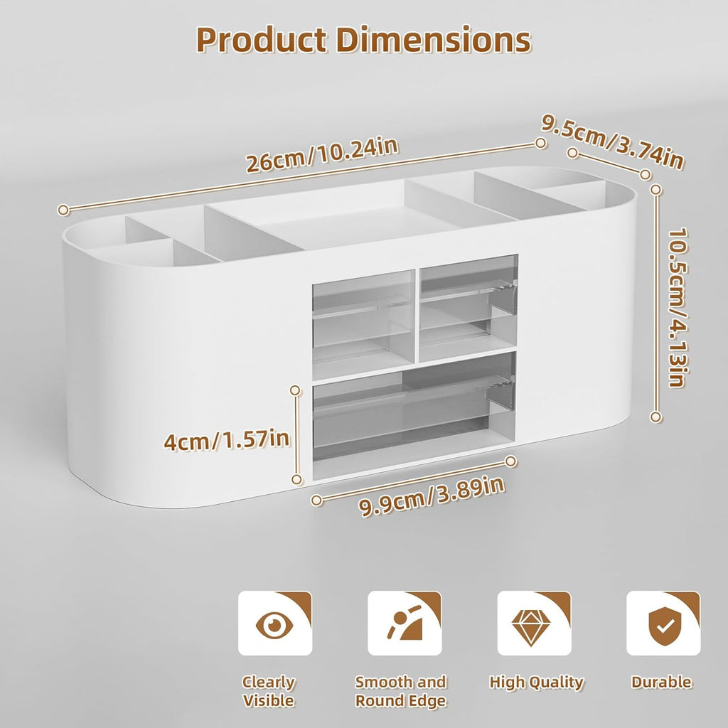 Desk Organizer Pen Holder for Desk with 3 Drawers, Multi-Functional Pencil Holder, Desk Organizers and Accessories with 7 Compartments for Home, School, Classroom(White)