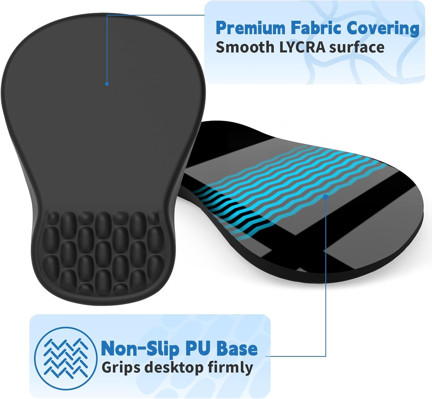 Ergonomic Mouse Pad with Wrist Support - Gel Memory Foam Mouse Mat for Computer Keyboard & Laptop - Non-Slip Base, Pain Relief for Home Office & Gaming - Black