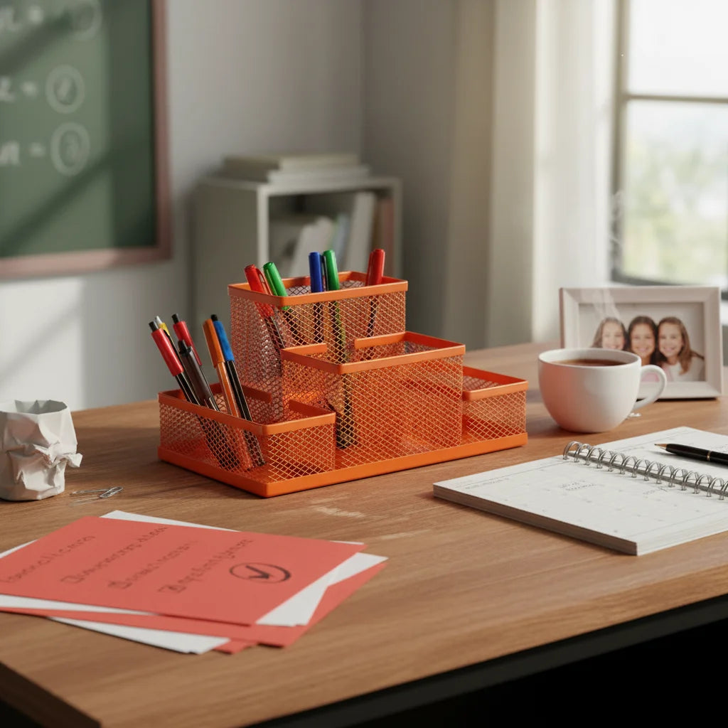 3/4 Grid Metal Mesh Pen Holder Large Capacity Creative Pencil Storage Box Hollowed-Out Multi-Purpose Desktop Storage Container