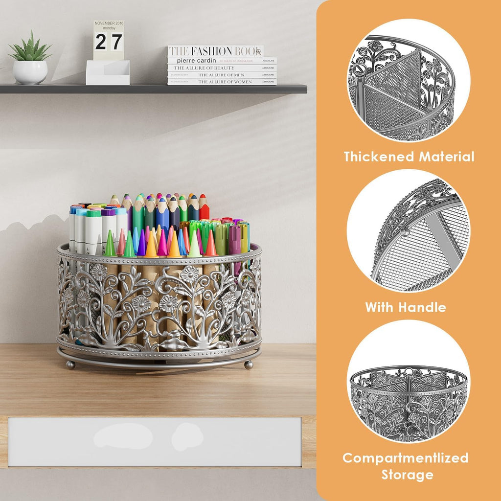 Pencil Pen Holder for Desk - Rotating Pencil Cup Organizer Cute Desktop Caddy with 4 Slots for Art Supplies School Home