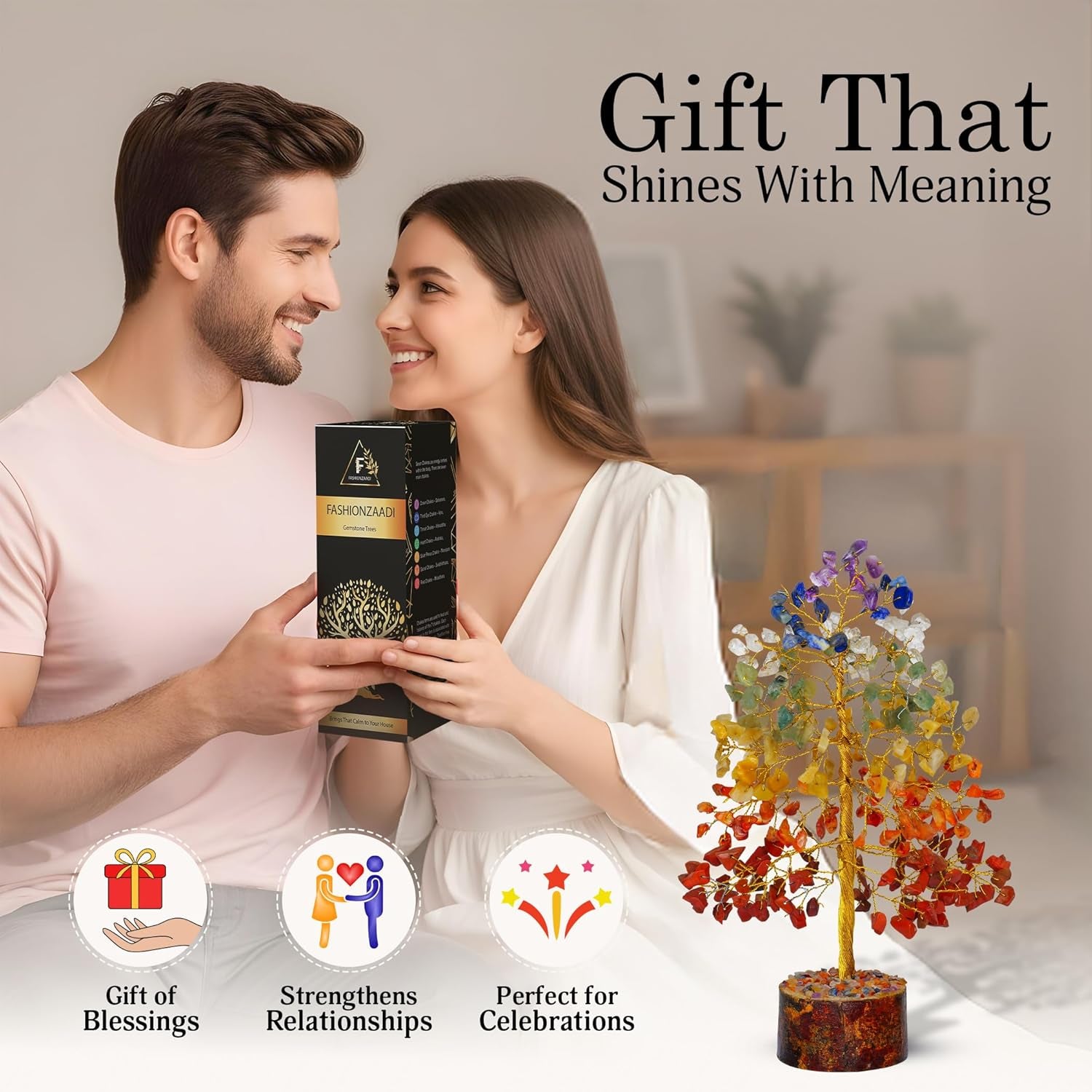 Chakra Crystal Tree - Handmade Healing Crystal Trees with 7 Chakra Stones | Tree of Life for Meditation | Feng Shui | Birthday Gift for Woman | Home Decor | Gemstones & Crystals Decor