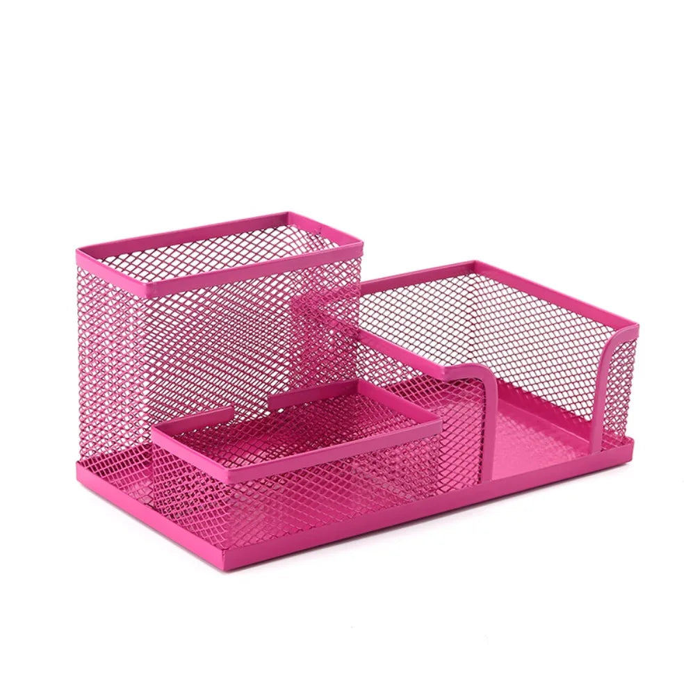 3/4 Grid Metal Mesh Pen Holder Large Capacity Creative Pencil Storage Box Hollowed-Out Multi-Purpose Desktop Storage Container