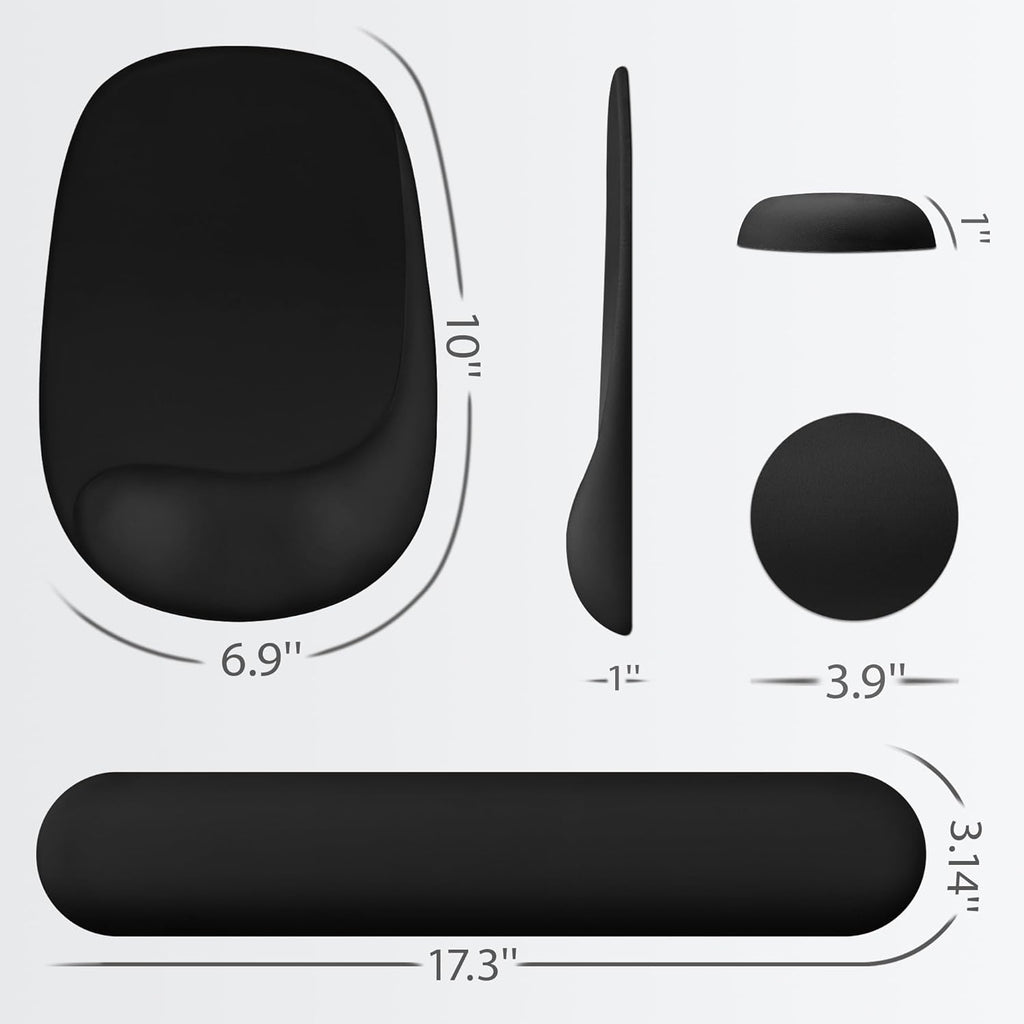 Wrist Rest for Keyboard and Mouse Ergonomic Mouse Pad with Wrist Support Memory Foam Wrist Rest for Computer Keyboard,3-In-1 Gel Mouse and Keyboard Pad for Office Black