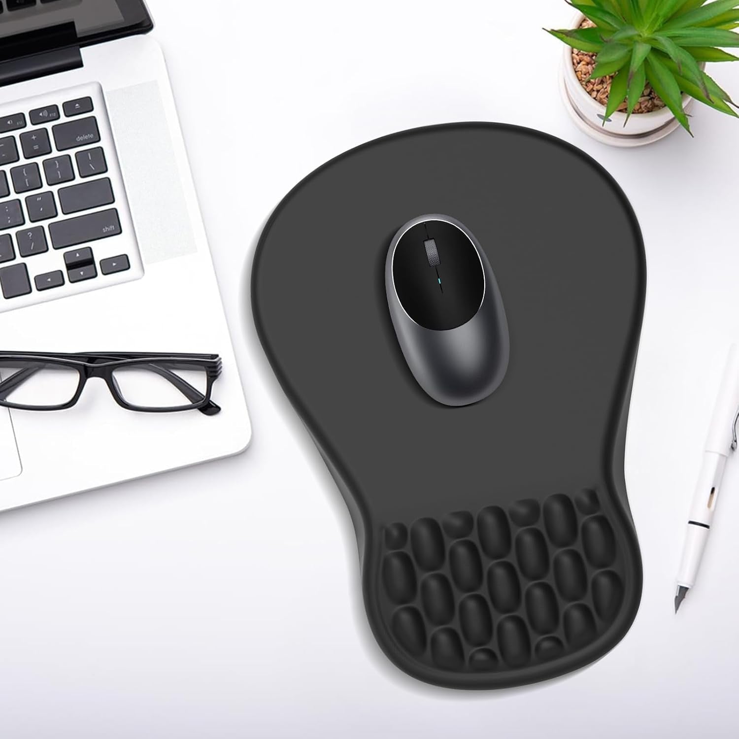 Ergonomic Mouse Pad with Wrist Support - Gel Memory Foam Mouse Mat for Computer Keyboard & Laptop - Non-Slip Base, Pain Relief for Home Office & Gaming - Black
