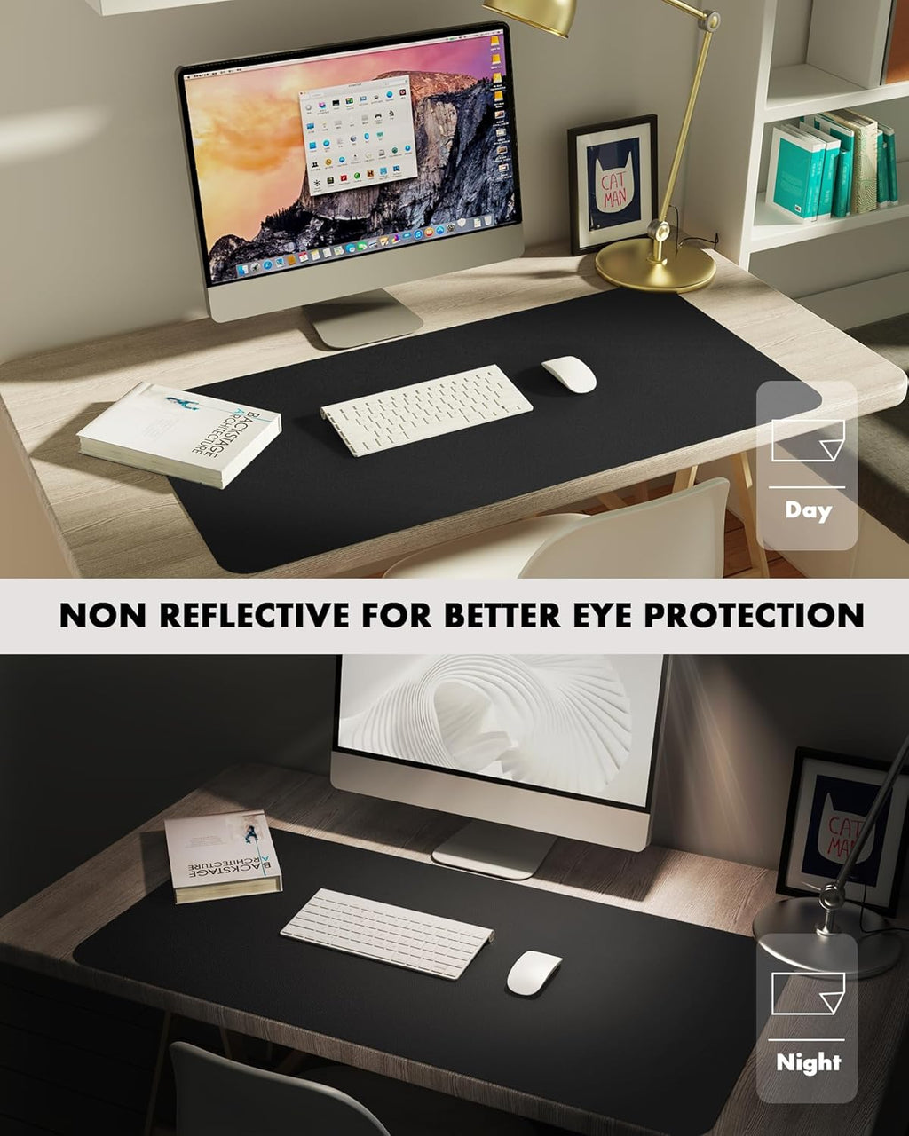Double-Sided Desk Pad, Leather Desk Mat, Eco Cork Desk Pad Protector, Large Mouse Pad for Desk, Waterproof Desk Blotter Pad, Desk Writing Pad for Office Work/Home(23.6"X13.7",Black+Cork)
