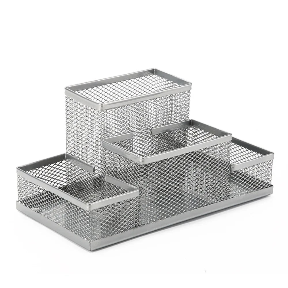 3/4 Grid Metal Mesh Pen Holder Large Capacity Creative Pencil Storage Box Hollowed-Out Multi-Purpose Desktop Storage Container