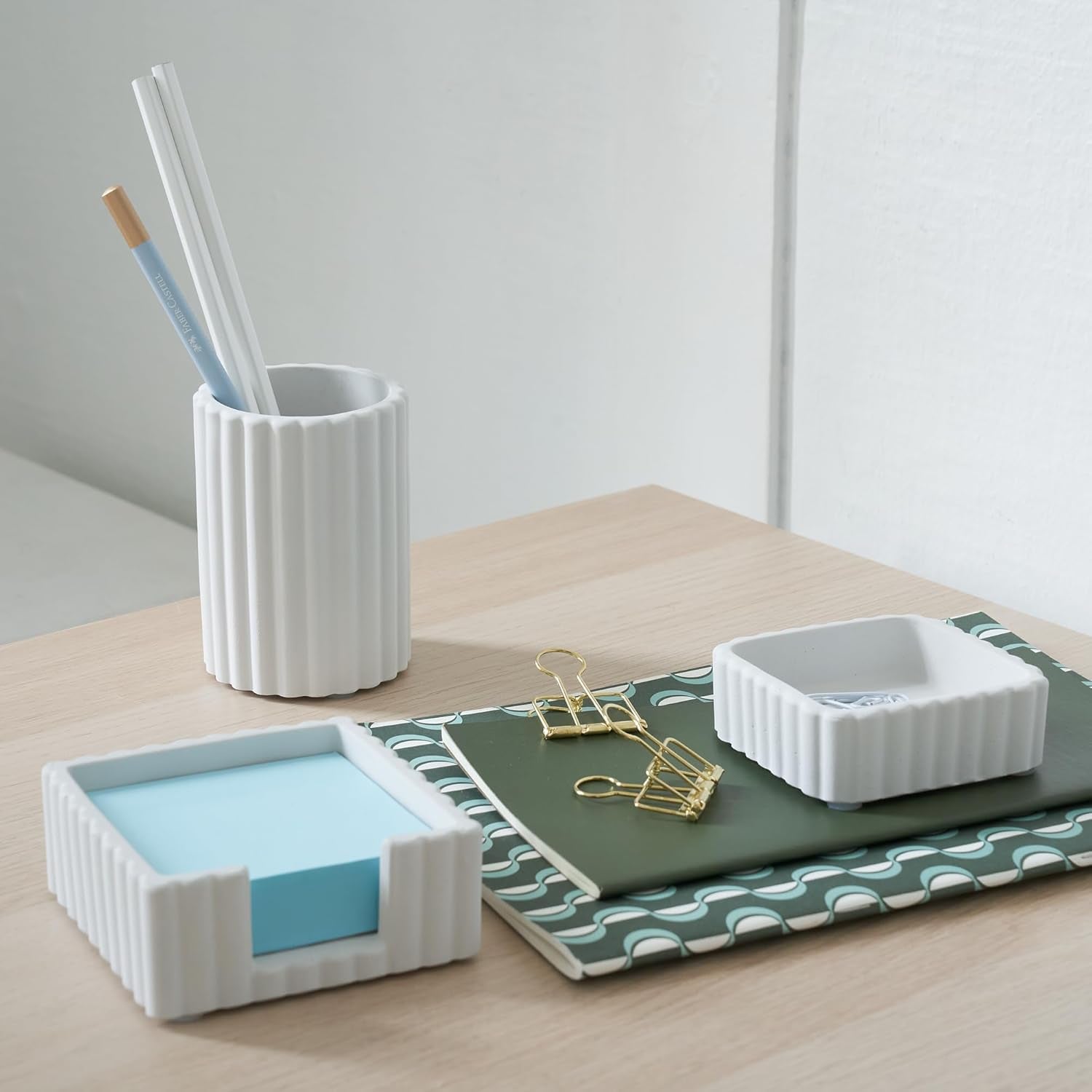 Modern Aesthetic Desk Accessories Set of 3 - Stylish Concrete Organizers for Pens & Office Supplies - a Cute and Functional Addition to Your Workspace Decor