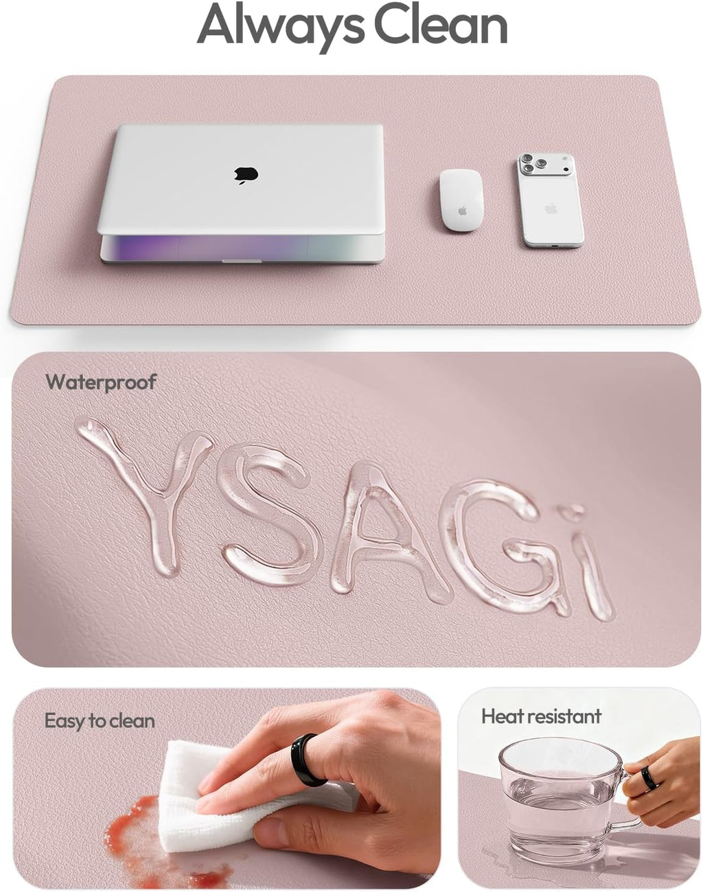 Leather Desk Pad Protector, Office Desk Mat, Large Mouse Pad, Non-Slip PU Leather Desk Blotter, Laptop Desk Pad, Waterproof Desk Writing Pad for Office and Home (Grayish Lavender, 23.6" X 13.8")